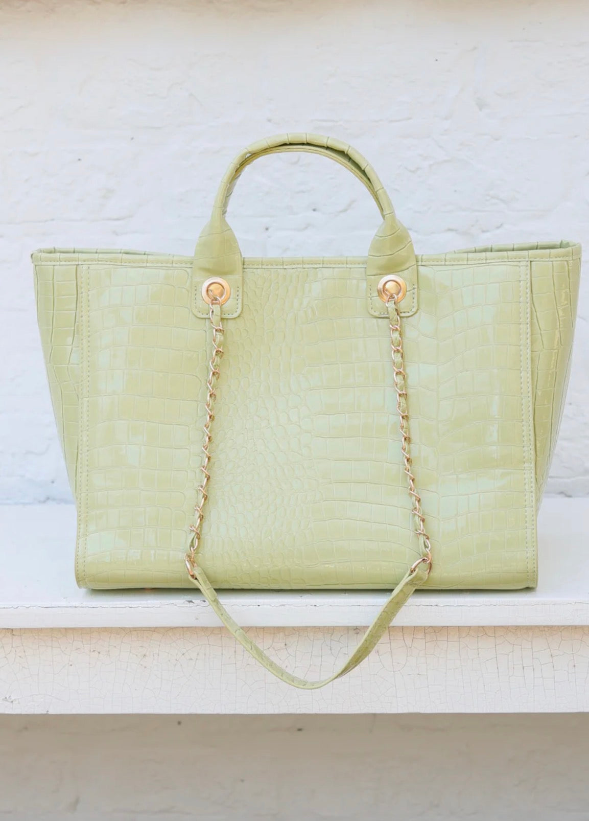Missy Tote Bag - Lime Patent EC